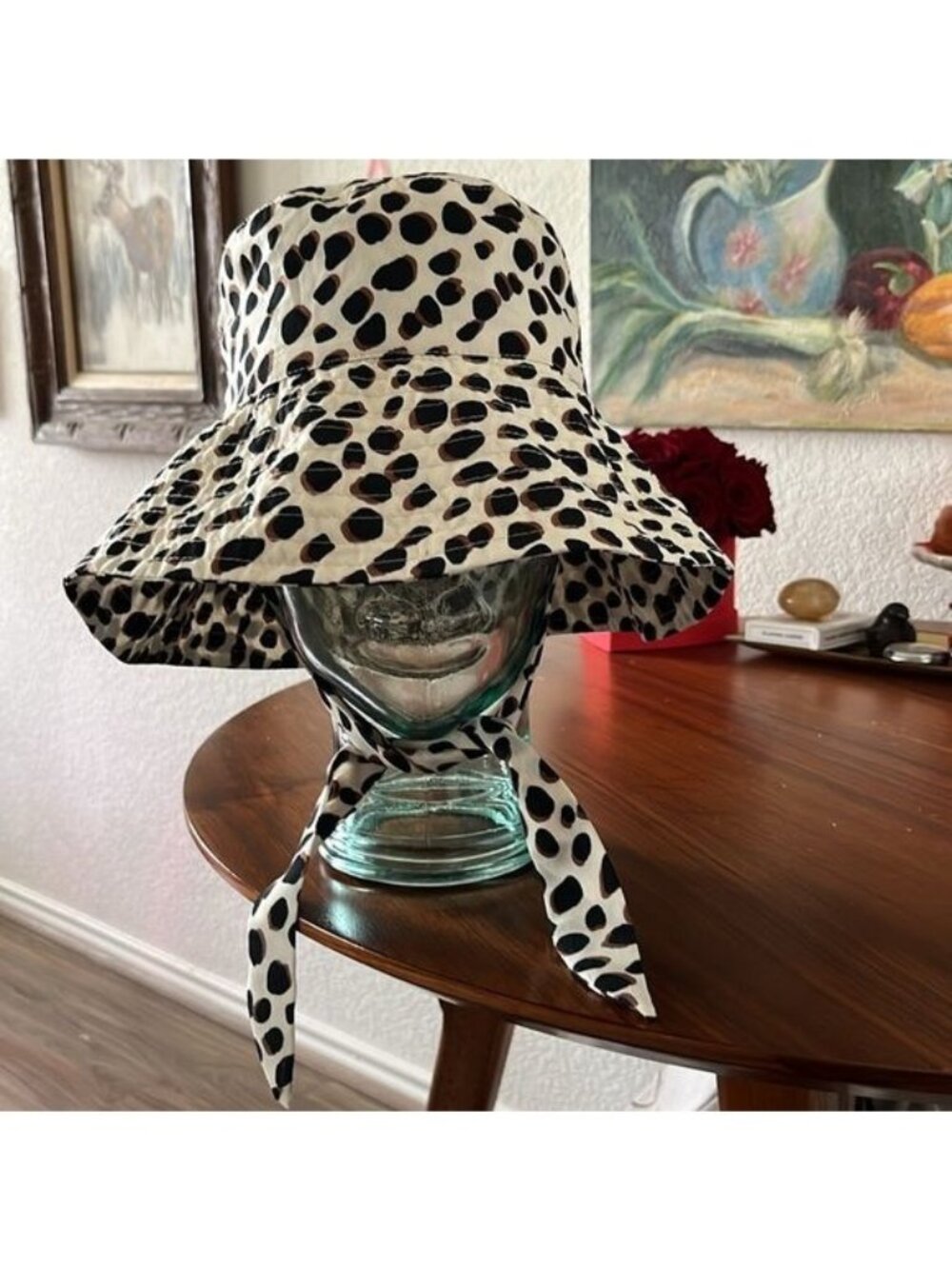 TopShop Dotted Tie Strap Wide Brim Bucket Hat